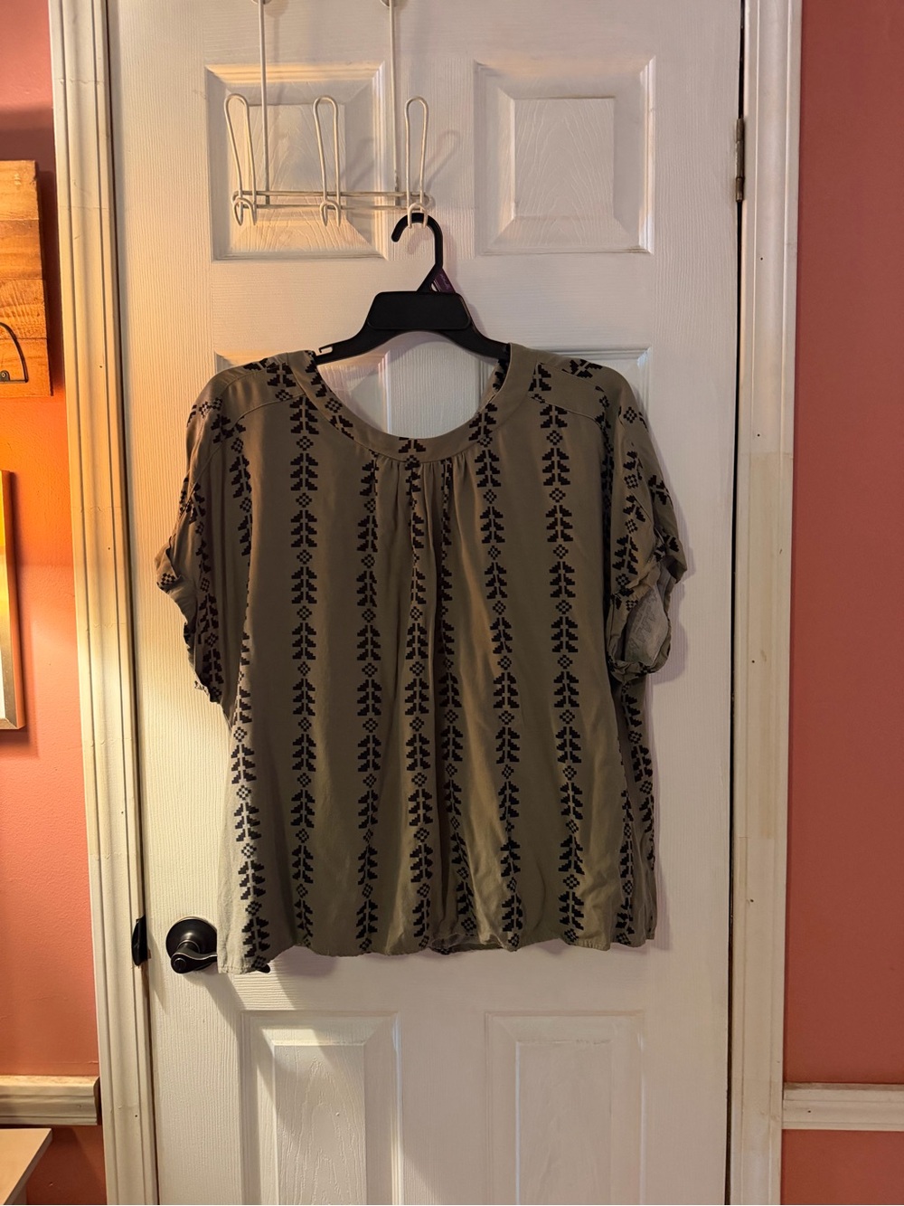 (Sale $5) SHEIN Olive Short-Sleeve Printed Blouse